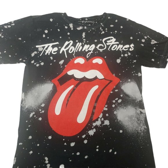 Rolling Stones Other - The Rolling Stones Mens S Bleach Dye T Shirt Black Logo Rock n Roll Music Band